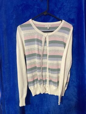 Striped multicolour button-up cardigan
